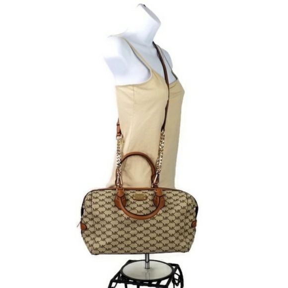 Michael Kors Grayson Large Convertible Satchel Bag MK Signature Logo PVC Natural - Picture 8 of 16